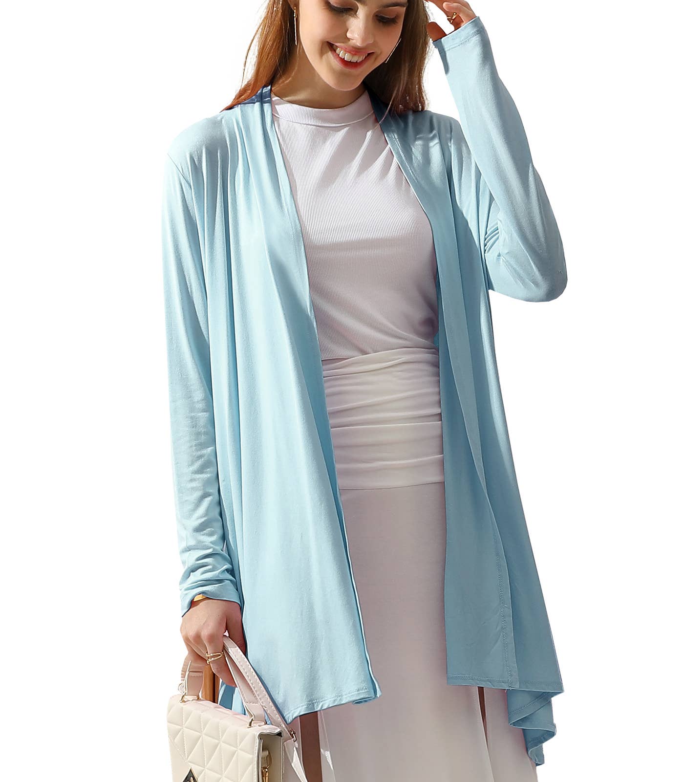 AWTL074_Long Sleeve Casual Open Front Long Cardigan