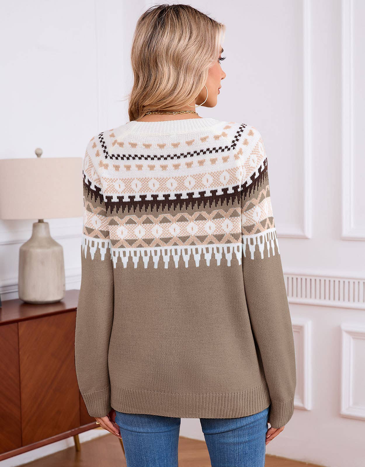 Ethnic geometric pattern Fair Isle sweater