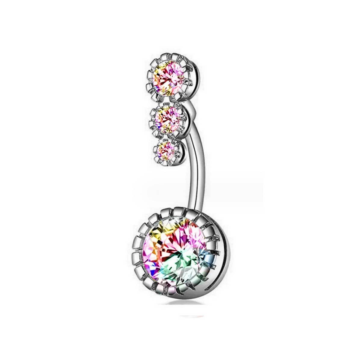 3 Gem CZ Belly Ring ??Surgical Steel Piercing_CWMM9174