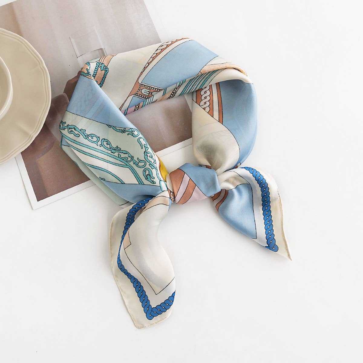 Geometric Floral Satin Square Scarf for Women