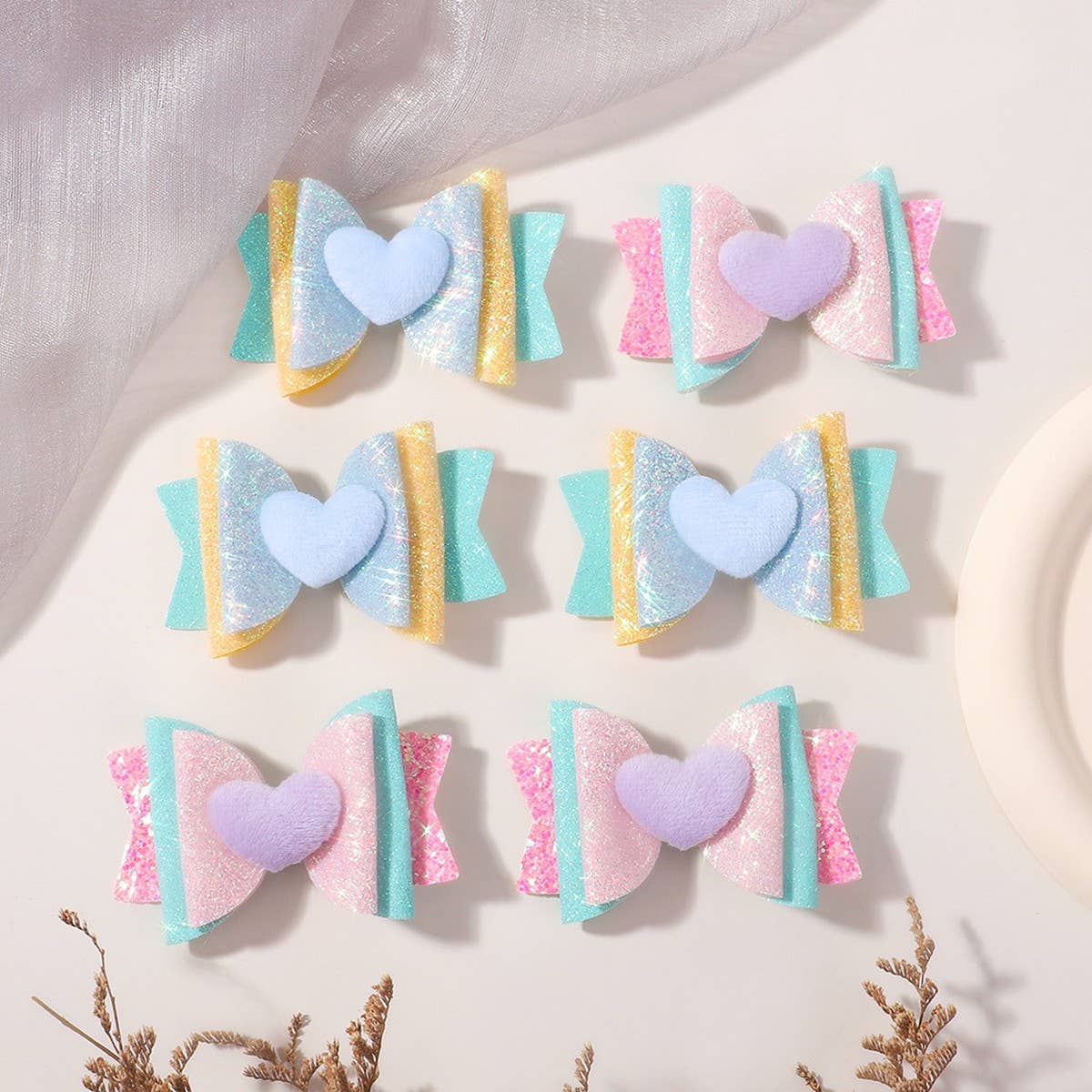 Glitter Heart Bow Hair Clip for Girls