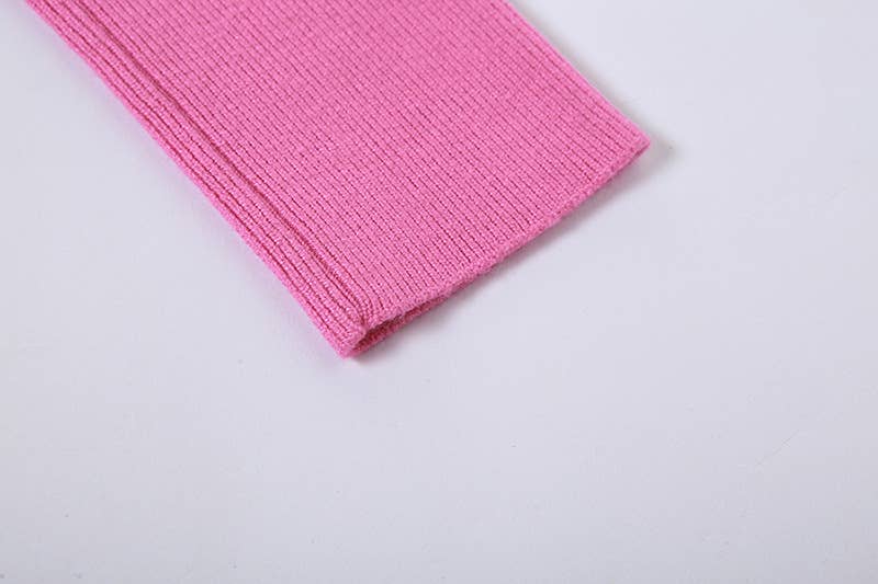 LONG SLEEVE LAPEL SOLID COLOR SLIM CROP KNIT TOP