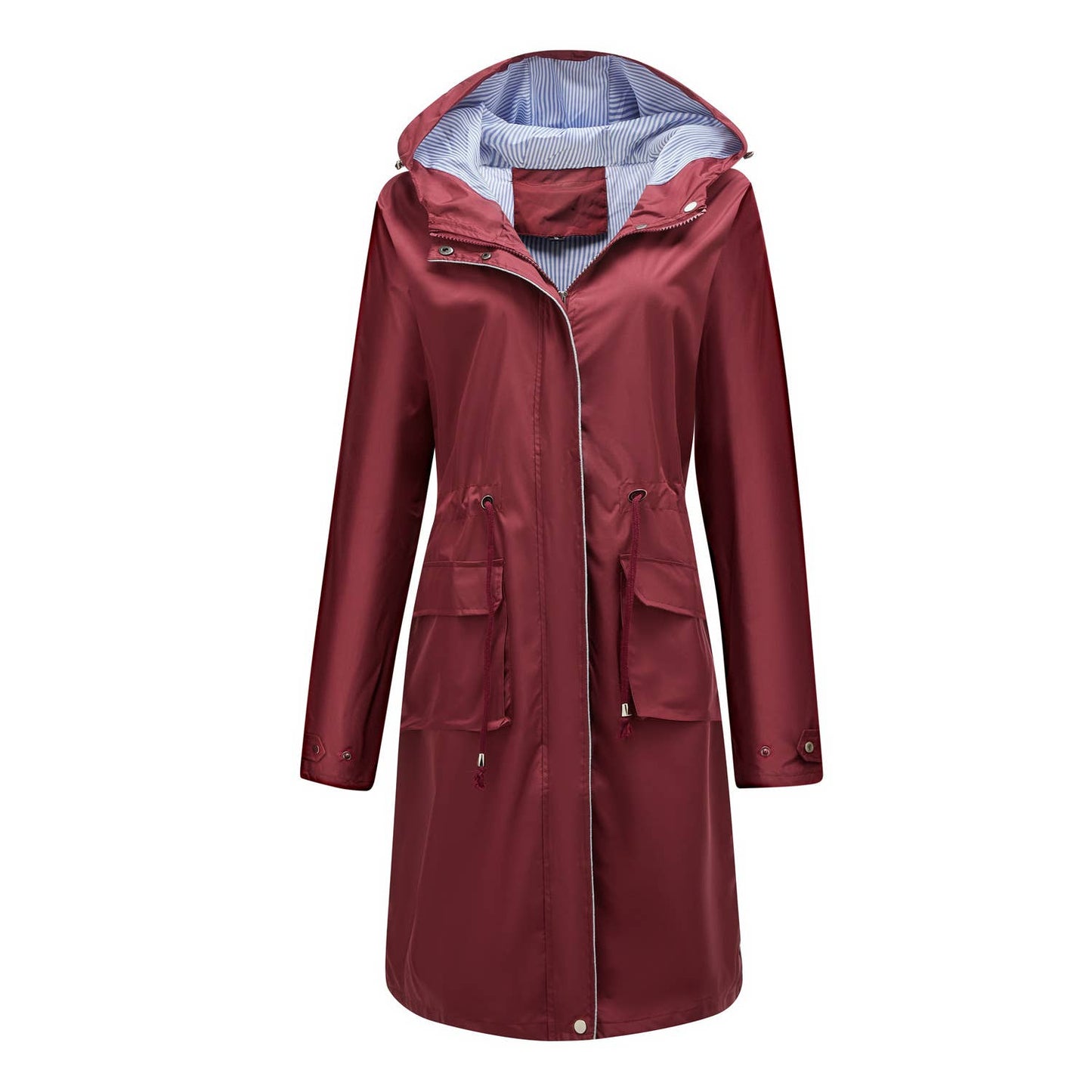 Waterproof hooded long straight trench coat