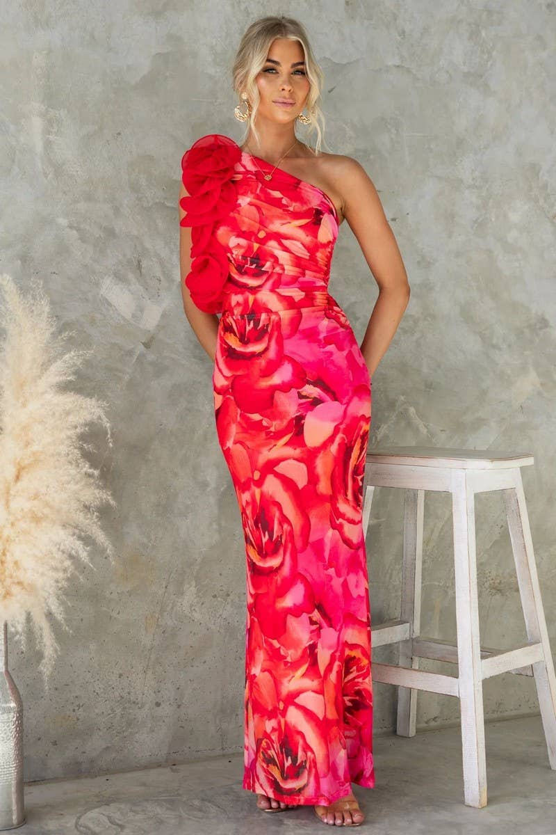 CWDMD5539_SLIM FIT THREE-DIMENSIONAL FLOWER SEXY DRESS