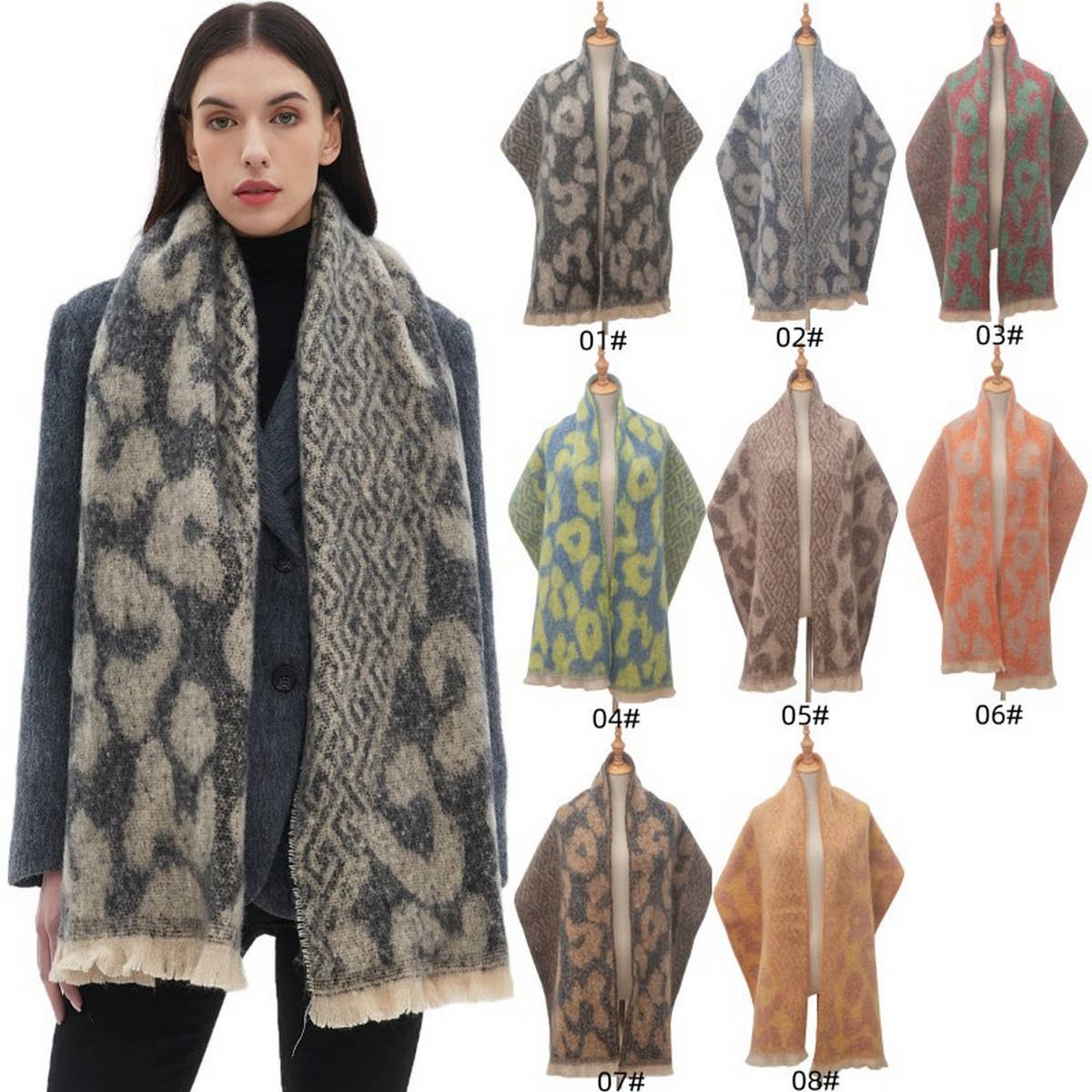 New Jacquard Leopard Print Scarf for Fall & Winter