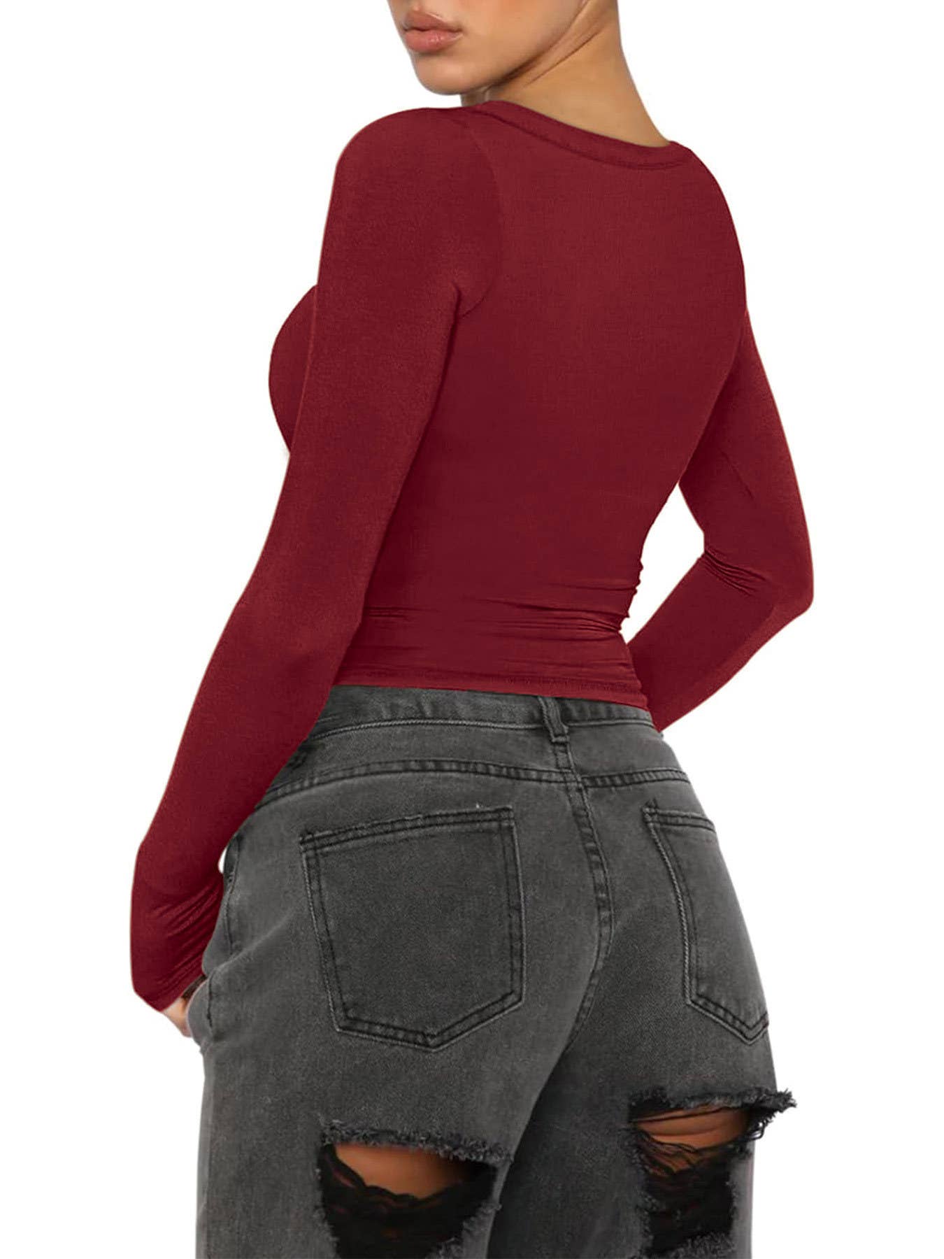 Button Casual Slimming Knitted Crop Top T-Shirt_Cwtbll4122