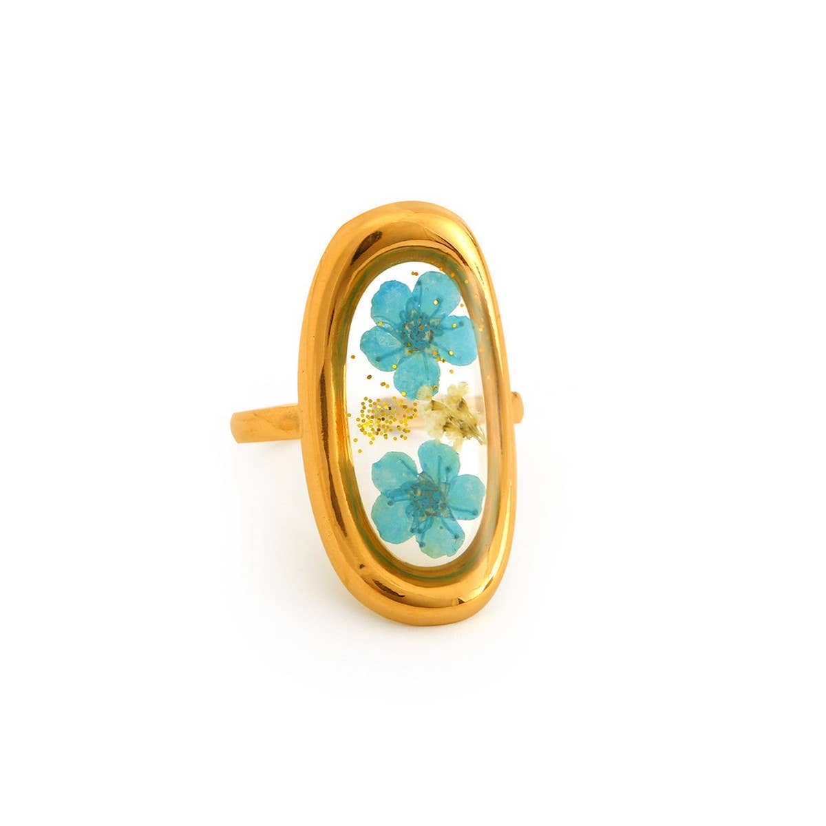 Adjustable Open Ring with Dried Flowers,Multi Color_CWMM8929