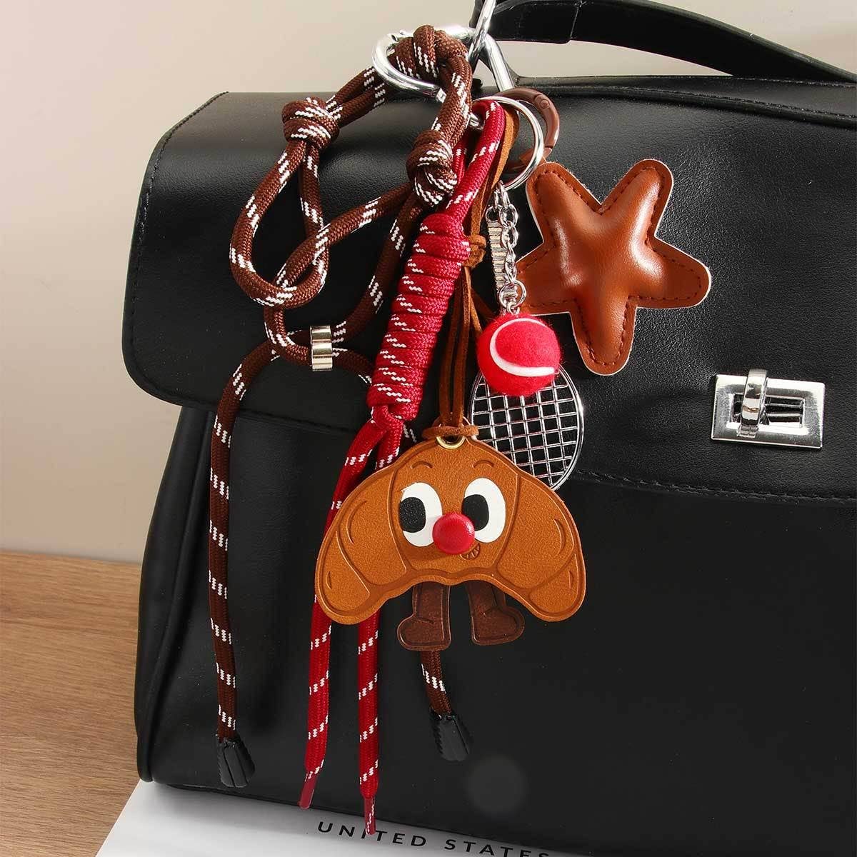 Quirky Leather Monster Keychain with Red Nose_CWMM7631