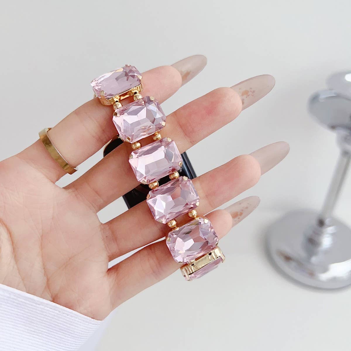 APPLE WATCH 9 RHINESTONE WHITE STONE ELASTIC STRAP_CWASC1561