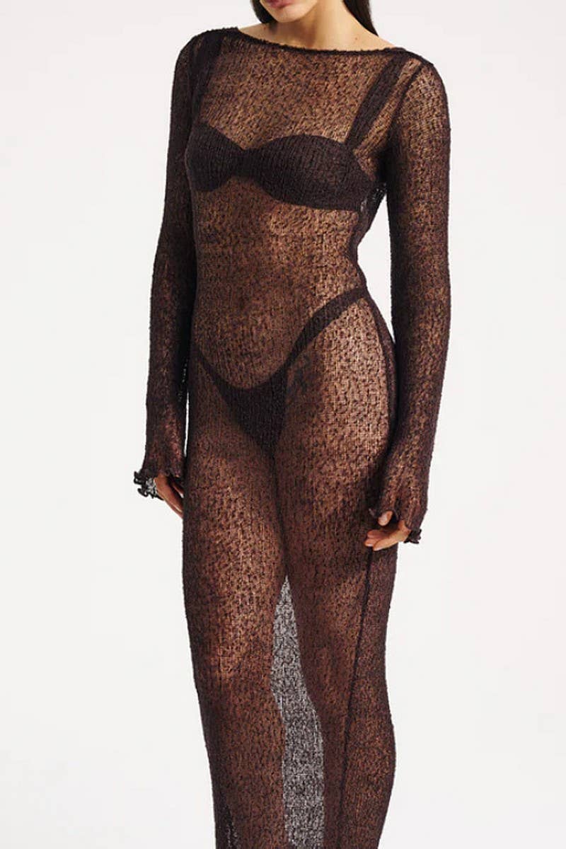 CWDMD5308_SLIM FIT HOLLOW OUTERWEAR KNITTED DRESS BLOUSE