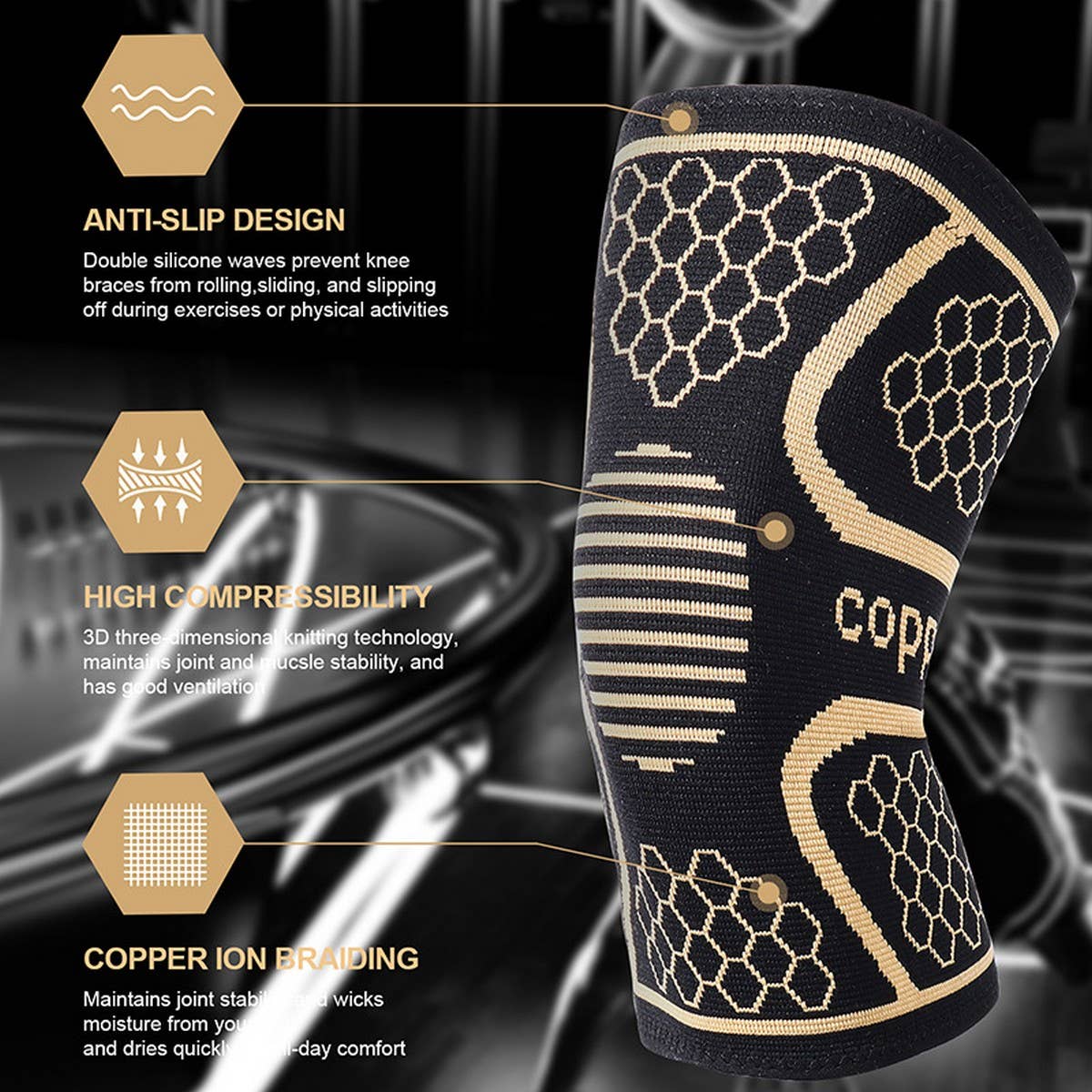 Copper Nylon Knit Knee Brace for Running & Sports