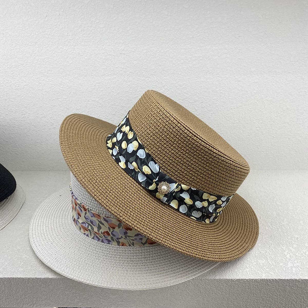 New summer floral flat top sun hat for women_CWAH3573