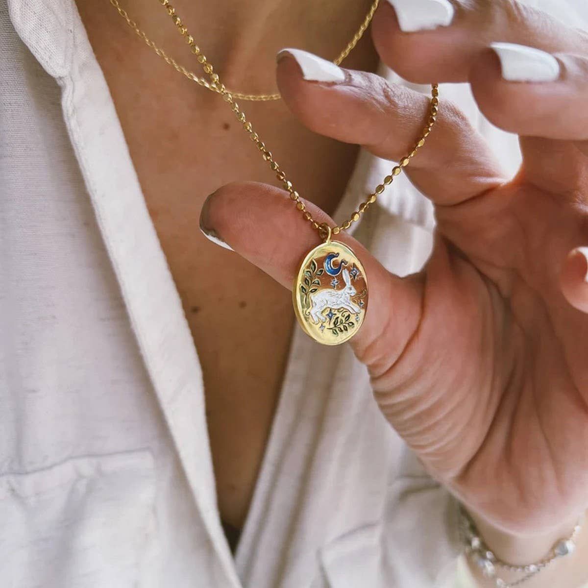 NEW HANDMADE RABBIT ELEMENT PAINTED NECKLACE