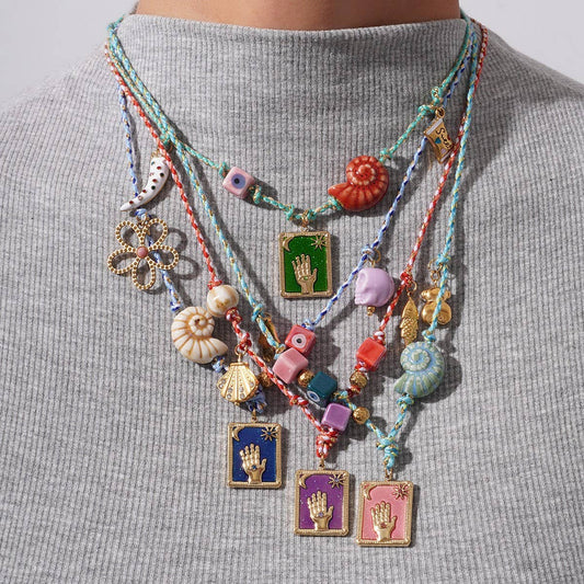 Evil Eye Shell Necklace with Color Rope_CWMM7528