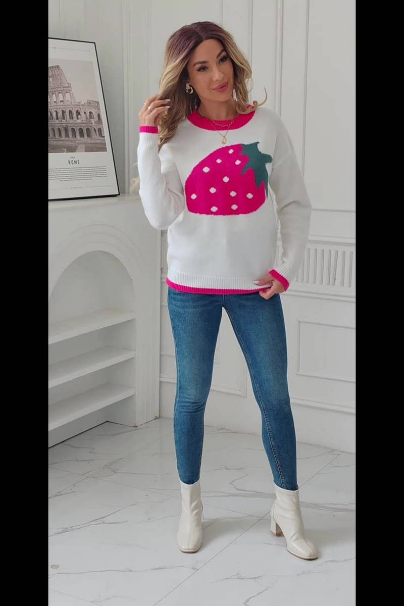 CWOSWL07583_STRAWBERRY VALENTINE'S DAY PULLOVER SWEATER