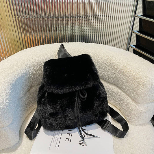 Fluffy Faux Fur Backpack  Fashion Drawstring Bag_CUAB00606