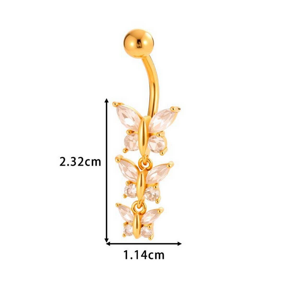 Triple Butterfly Zircon Dangle Belly Ring
