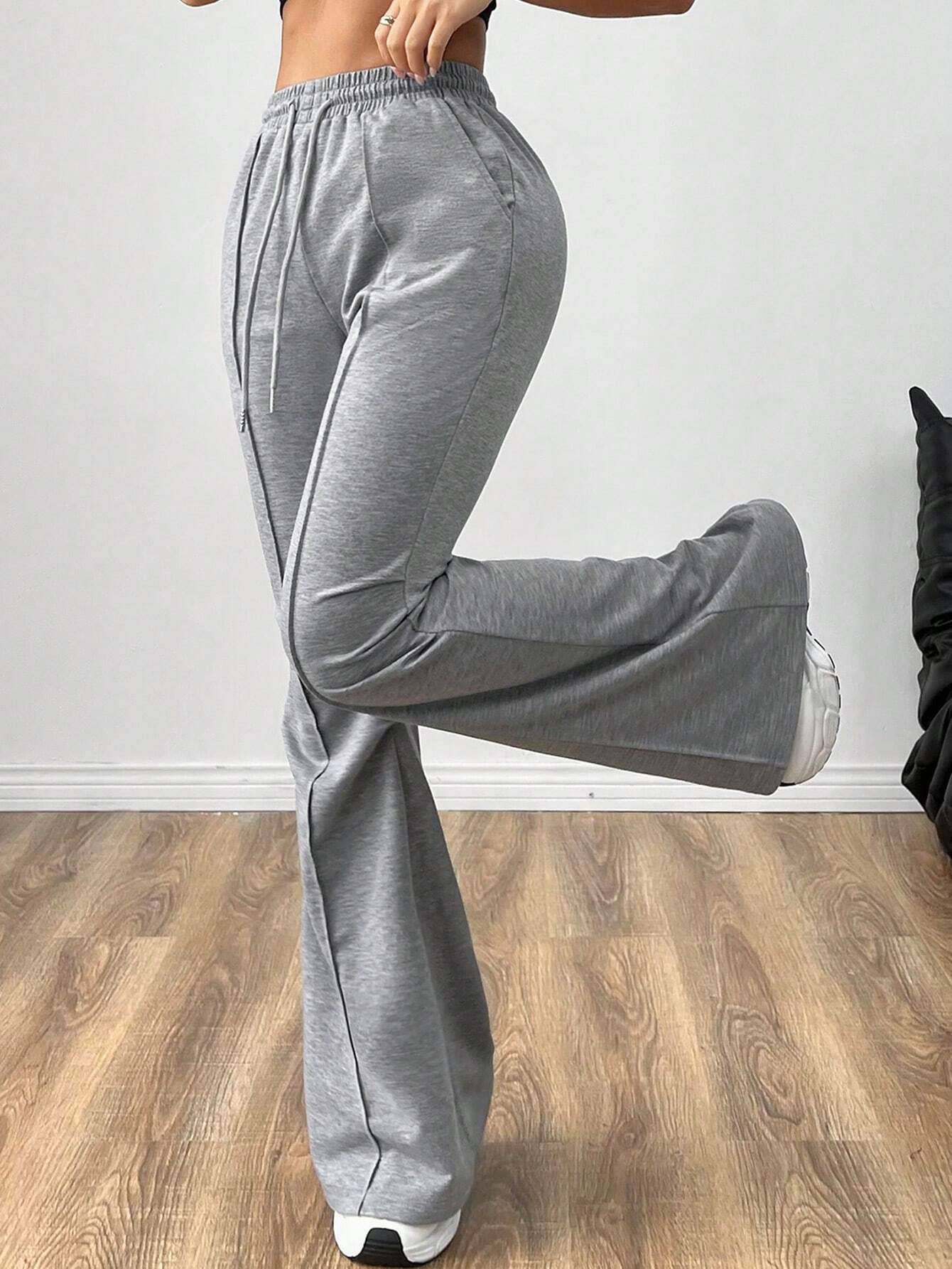 DRAWSTRING ELASTICATED WAIST THIN LEG WIDE PANTS