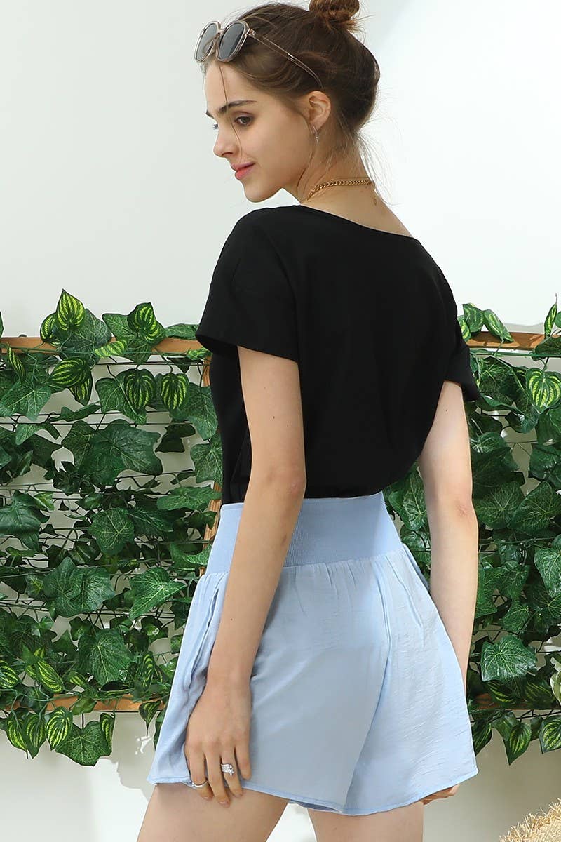 CWBSP157_HIGH WAIST RACE UP SHORT PANTS