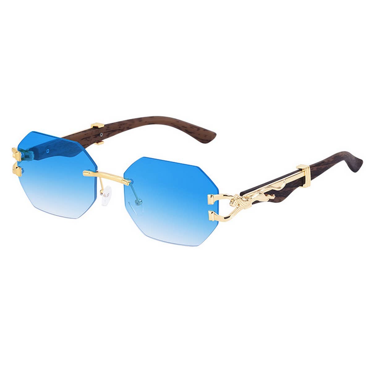 FAUX WOOD GRAIN LEOPARD TEMPLE SUNGLASSES