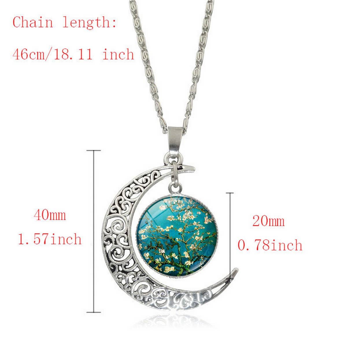 HOLLOW OUT MOON GEM PENDANT NECKLACE