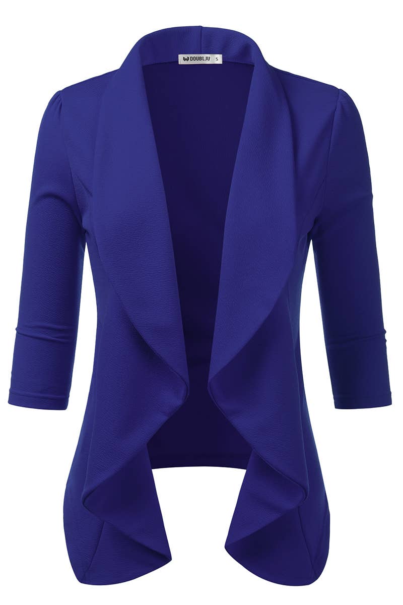 CWOBL089_Casual Work 3/4 Sleeve Open Front Blazer