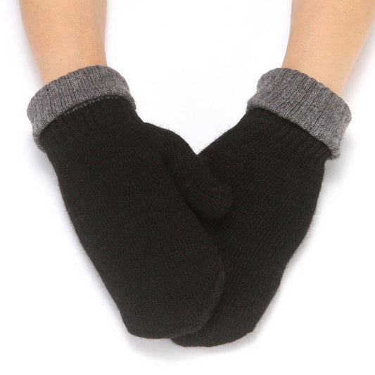 WOMEN'S TWO-TONE RABBIT FUR MITTEN KNITTED GLOVES_CWAG0259