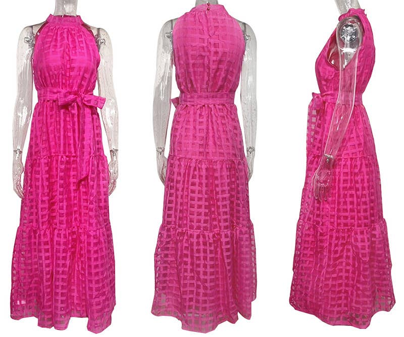 NECKLINE PEPLUM LONG DRESS