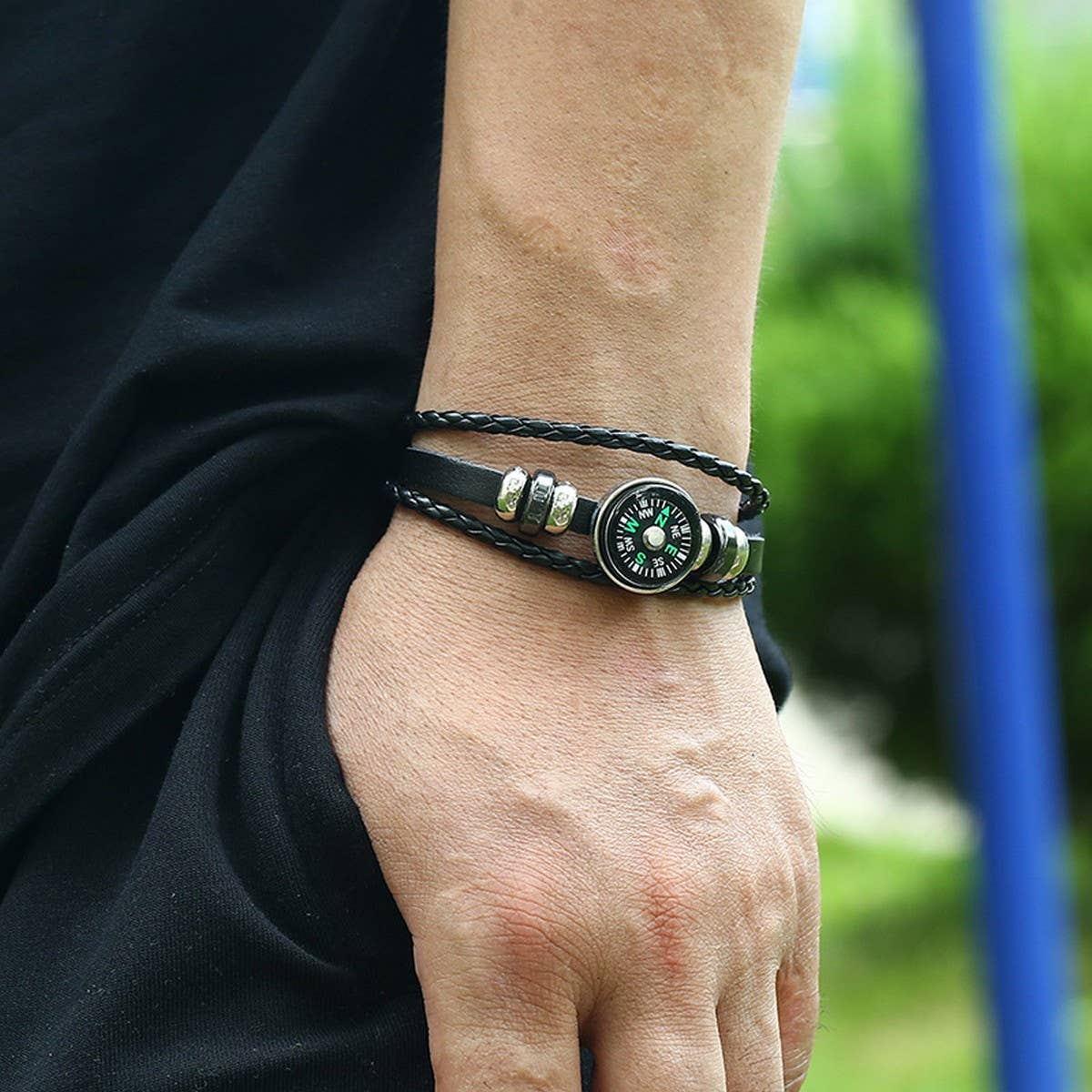 MULTI-LAYER BRAIDED BEADED COWHIDE BRACELET