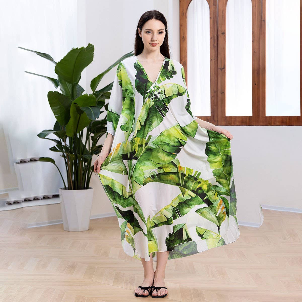 Banana Leaf Crochet Front Beach Cover-Up Robe_CWMM6207