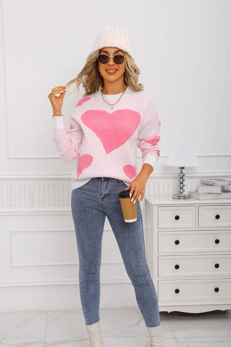 CWOSWL07591_HEART JACQUARD CONTRASTING KNITTED SWEATER
