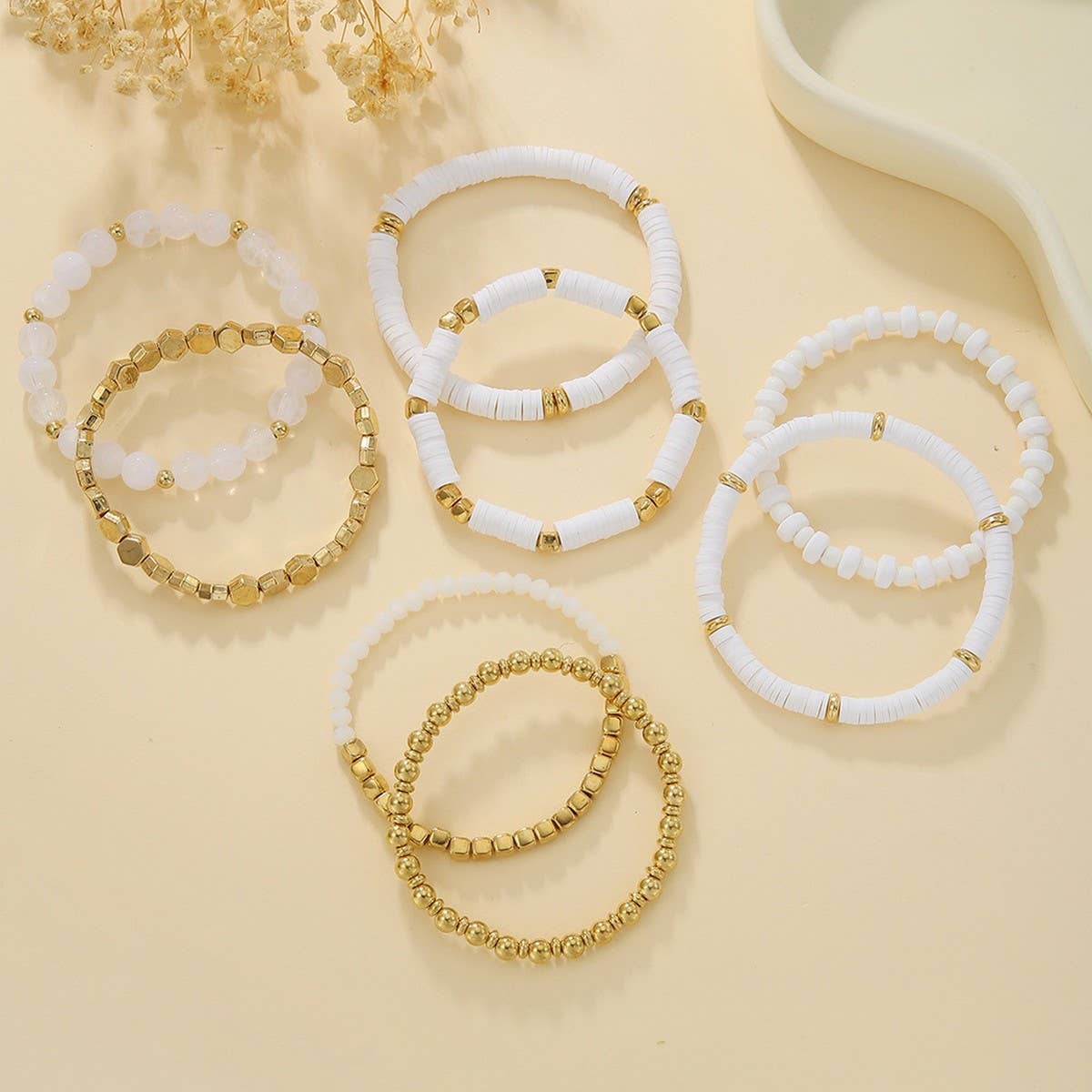 SIMPLE MULTI-STRAP POLYMER CLAY BRACELET SET_CWMM3527