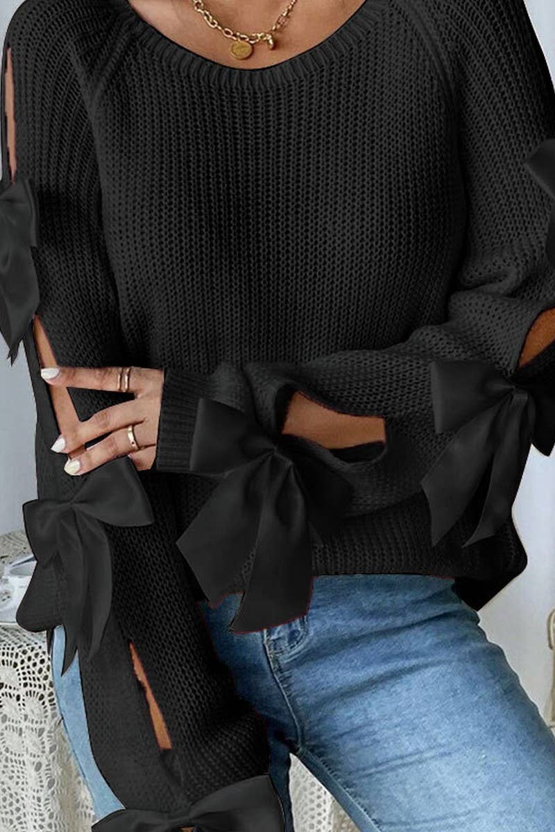 CWOSWL07301_FRENCH STYLE CREWNECK BOW KNIT PULLOVER SWEATER