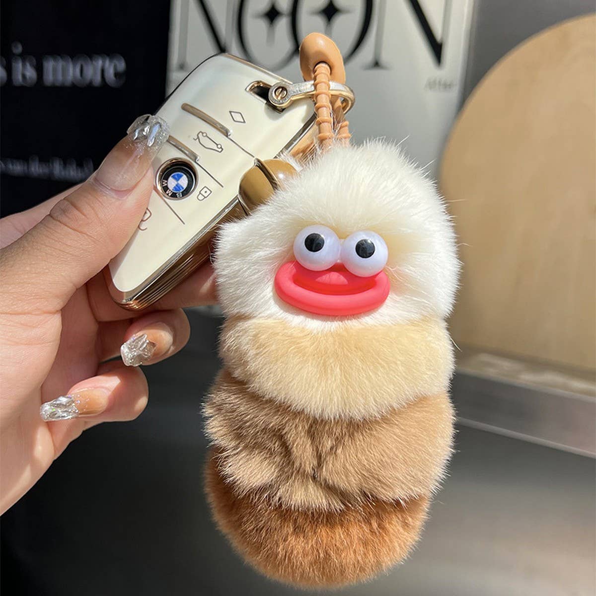 CUTE CATERPILLAR CAR KEYCHAIN PENDANT PLUSH DOLL