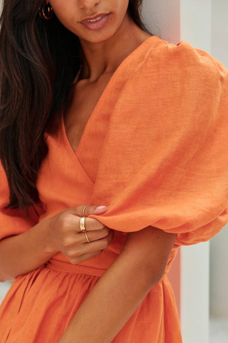 CWDMD5246_COTTON TIE-BACK PUFF SLEEVE MAXI DRESS