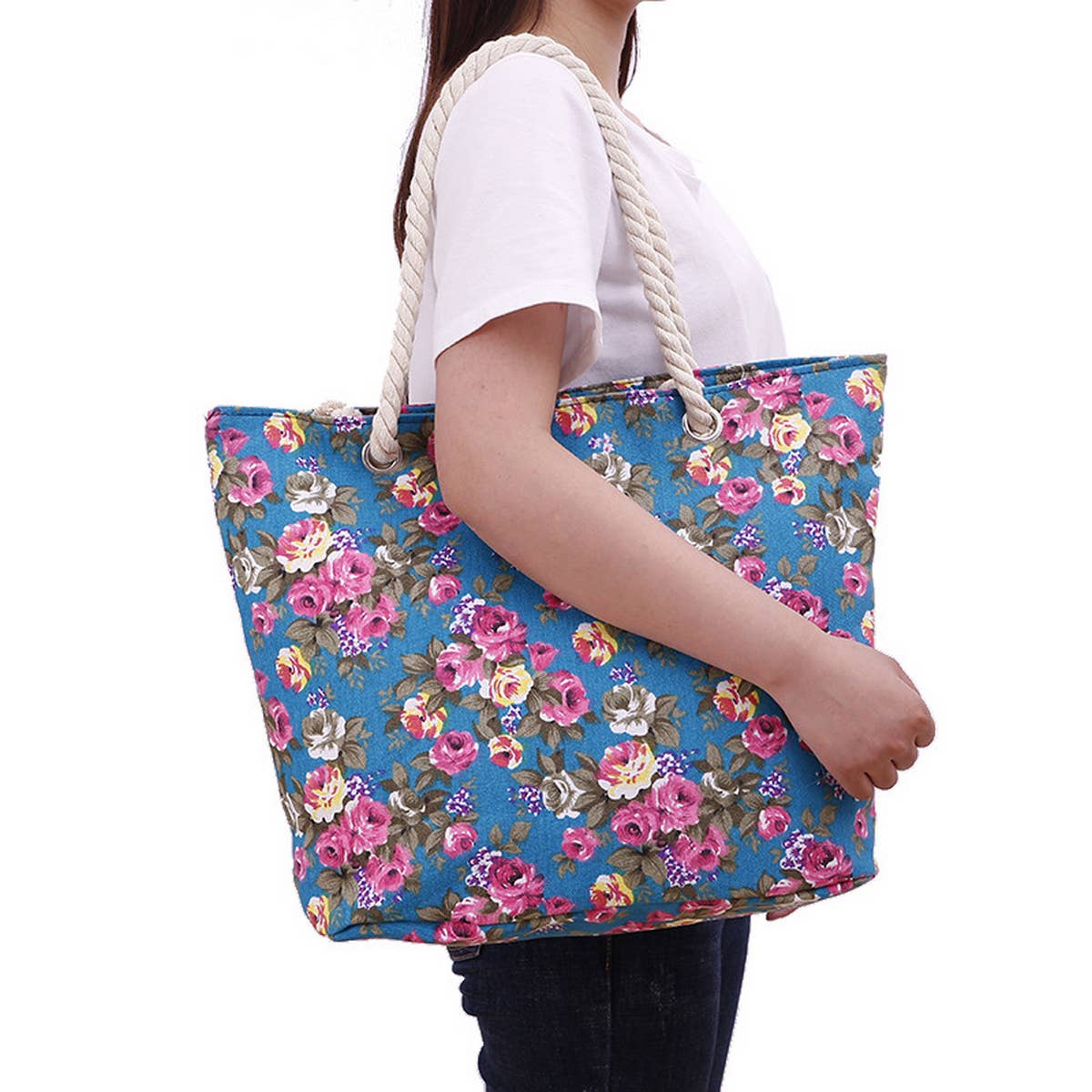 FASHIONABLE FLOWER PRINT BEACH BAG SHOULDER BAG_CUAB0238