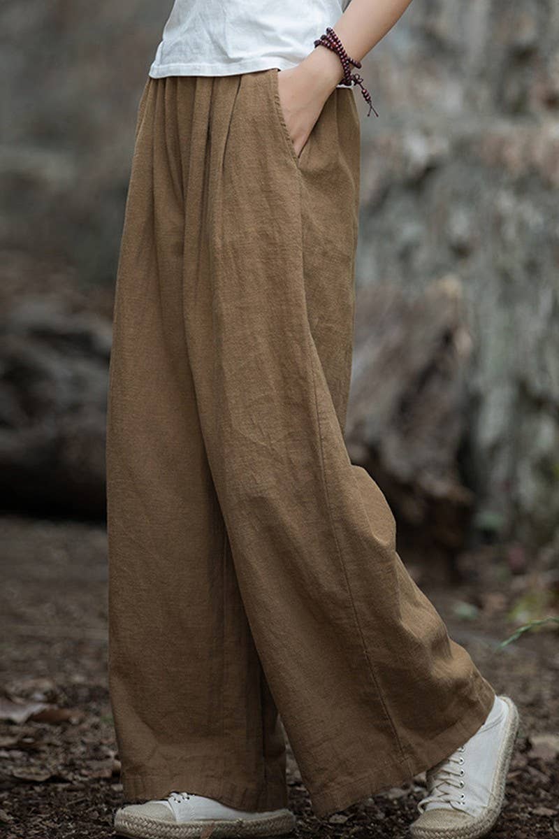 CWBLP1377_COTTON AND LINEN SAND-WASHED WIDE-LEG TROUSERS