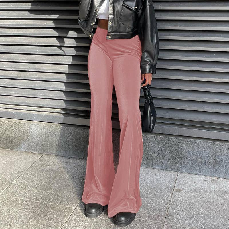 SOLID COLOR VELVET ELASTIC HIGH-WAISTED PANTS