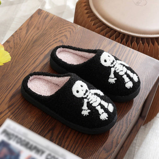 HALLOWEEN SKULL EMBROIDERED COTTON SLIPPERS