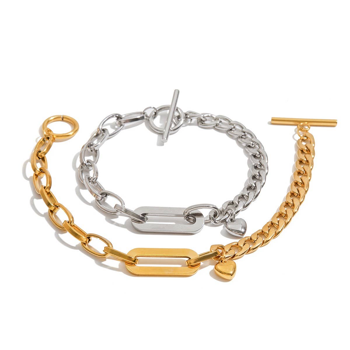 Luxury Heart OT Clasp Cuban Oval Chain Bracelet
