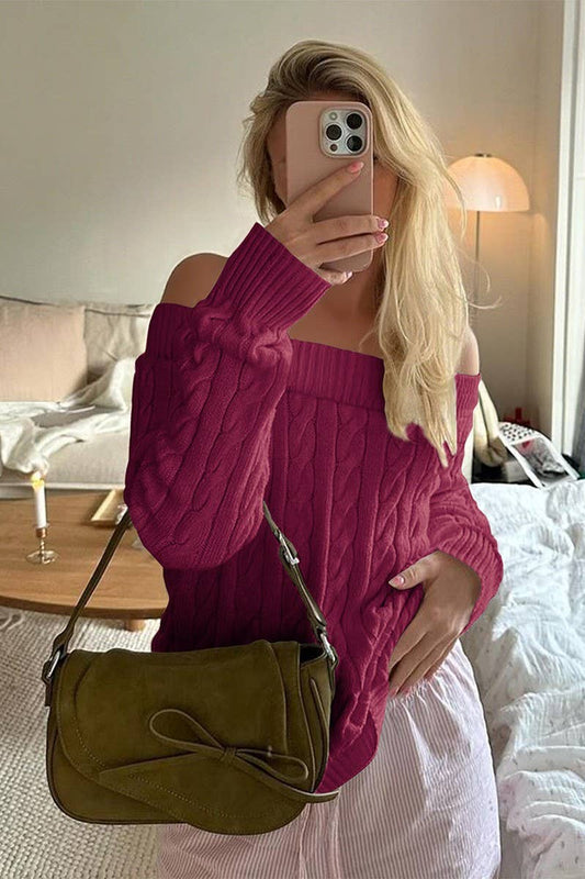 CWOSWL07535_SOLID COLOR CASUAL OFF-SHOULDER KNITTED TOP