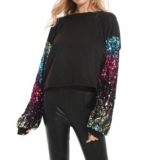 SEQUINED LONG-SLEEVED FASHION LOOSE HOODIE
