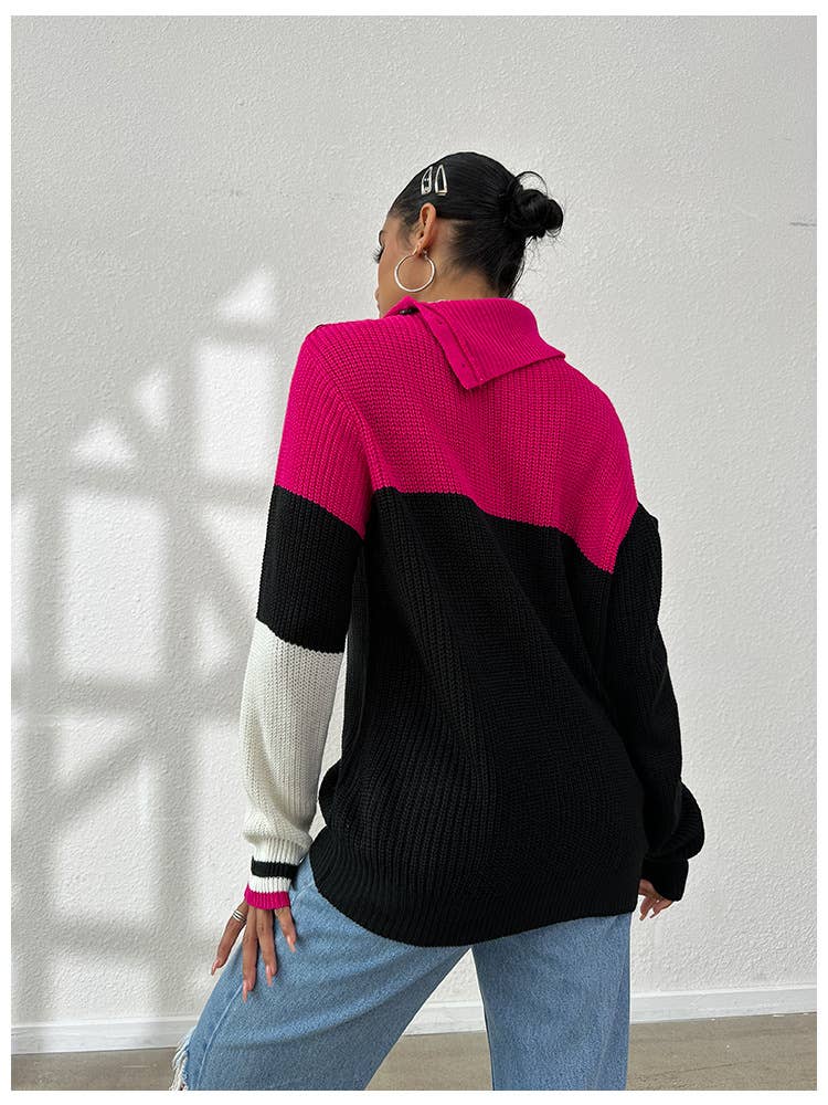 HOODIE OFF-SHOULDER SWEATER IN CONTRASTING COLORS
