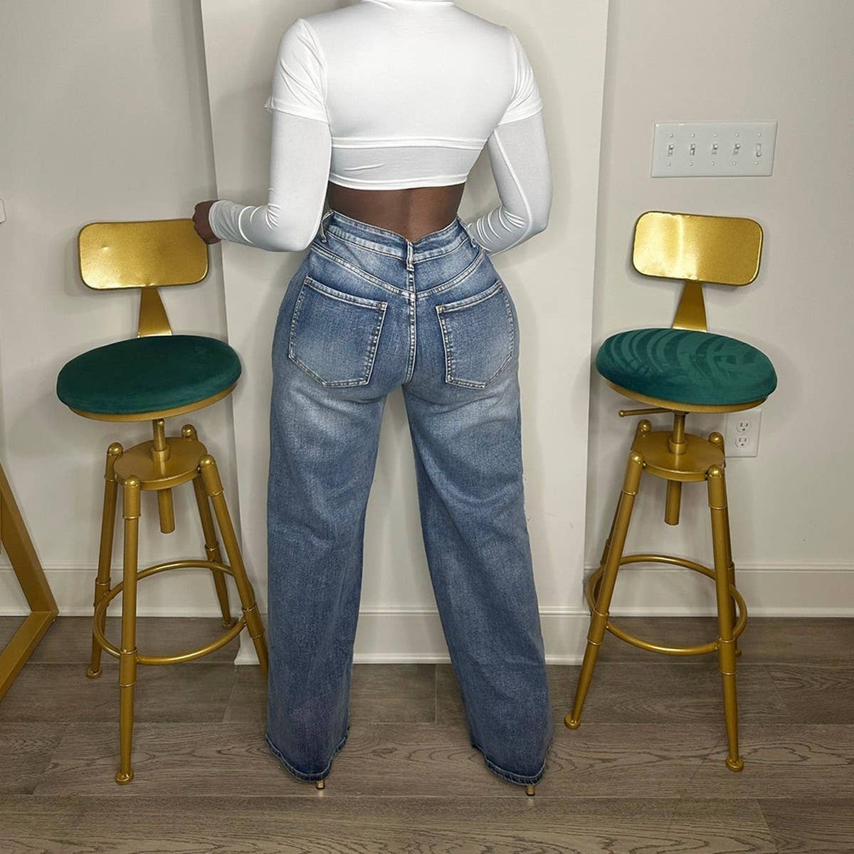 WOMENS VINTAGE WASHED STRAIGHT DENIM PANTS_CWJP0108