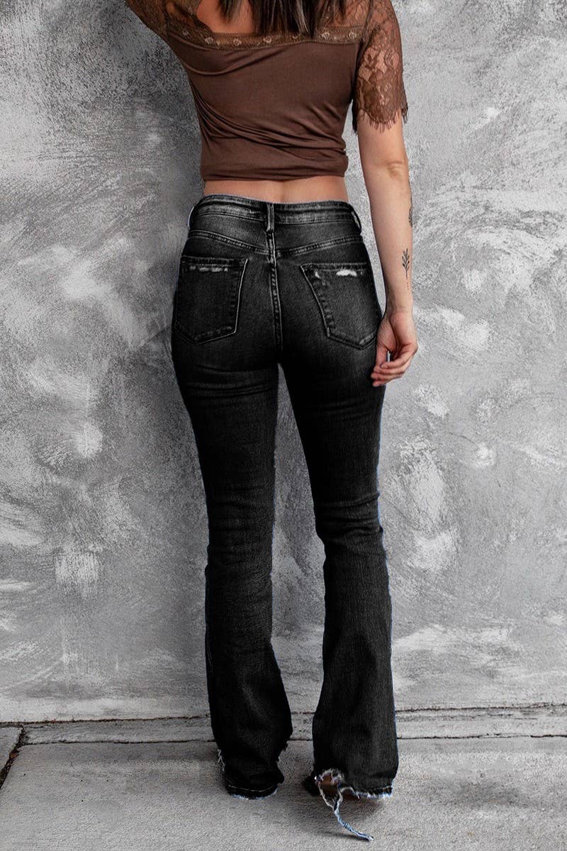 CWJP0604_HIGH WAIST STRETCH RIPPED FRAYED HEM FLARE JEANS