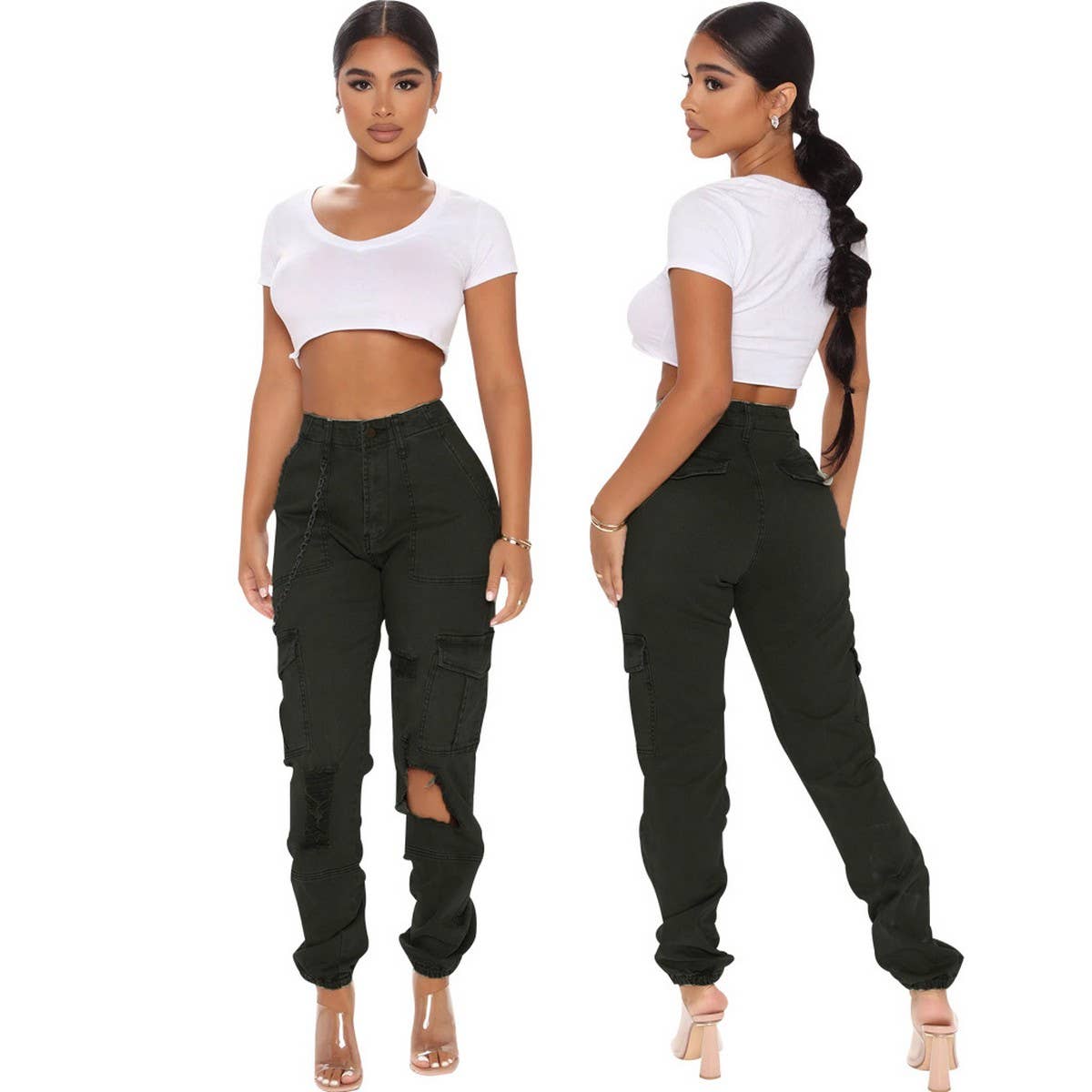 WOMEN FASHIONABLE CASUAL SLIM FITTING CARGO PANTS_CWBLP0355