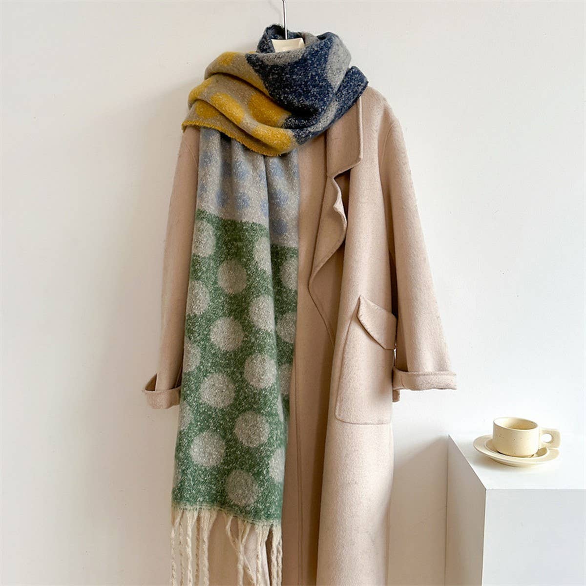 Retro Polka Dot Wool-Like Thick Scarf Shawl Winter_CWASC1440