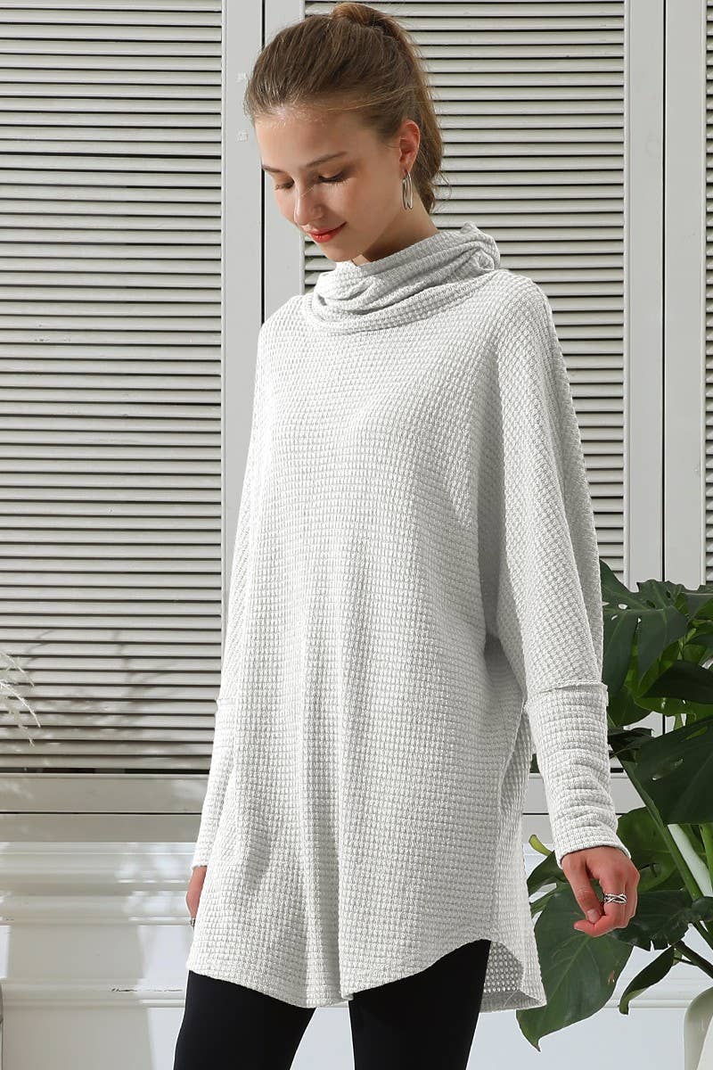 CWDSD10413_Cowl Neck A-Line Tunic Kint Top