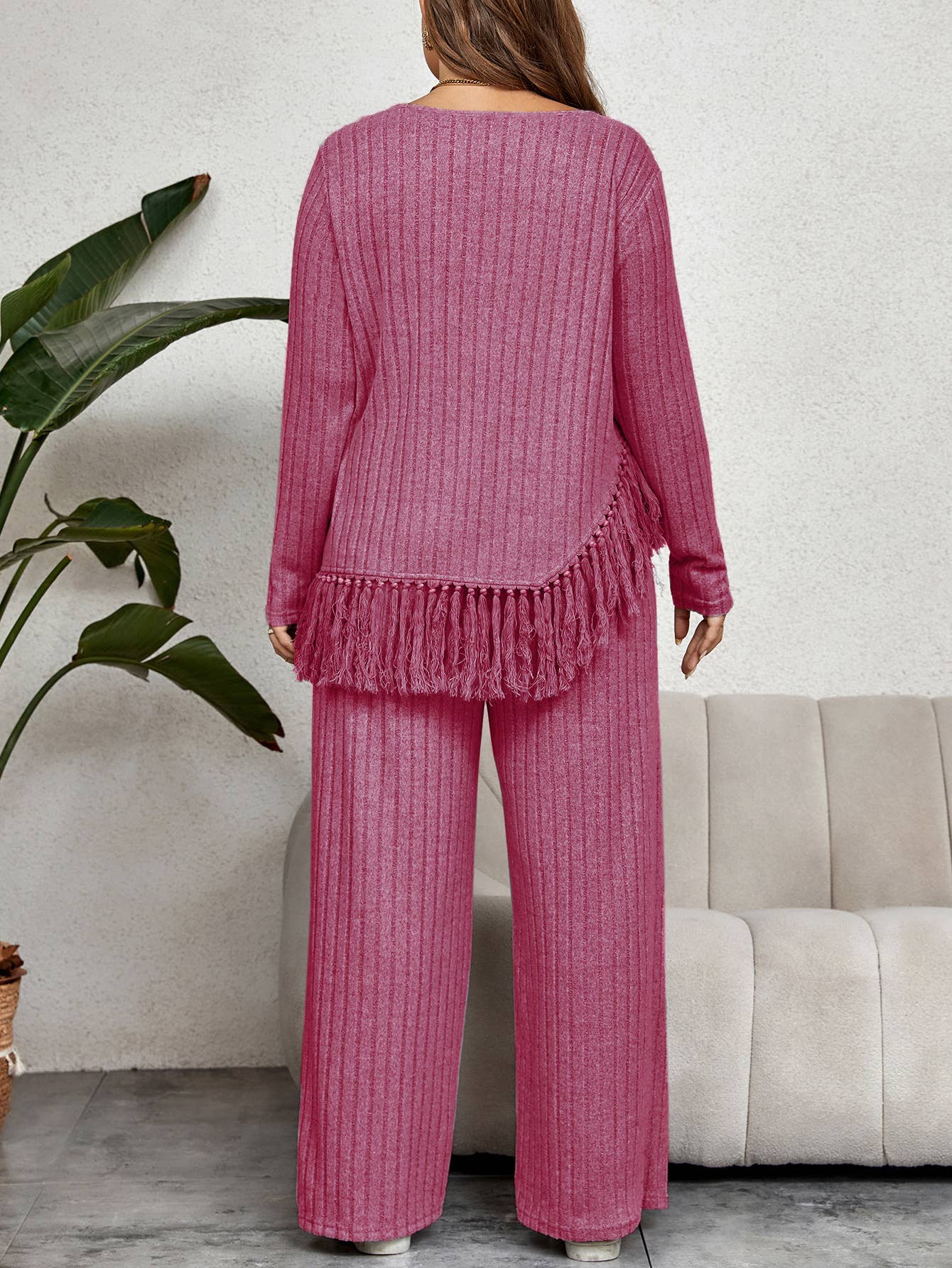 IRREGULAR FRINGE TOP LOOSE WIDE LEG PANT SUIT