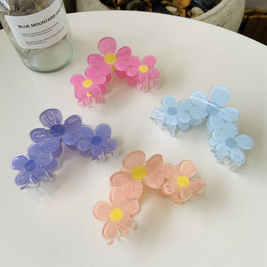 CWAHA1532_PAINTED FLOWERS DAISIES LARGE HAIR CLAW CLIP